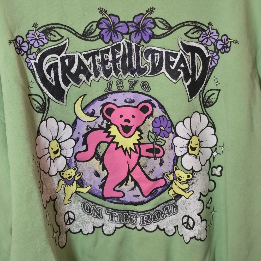 Grateful Dead Divided Lime Green Oversized Crewneck Sweatshirt 70s Trippy Sz M - Picture 3 of 6